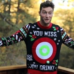 Tipsy Elves Christmas Drinking Game Festive Black & Red Target Bullseye Sweater